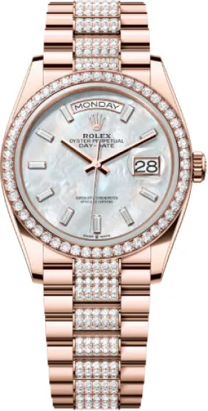   x Day-Date 36 36mm White MOP Diamond-Set Dial Diamond-Set Bezel with Diamond-Set President Bracelet - 128345RBR | 2024 Model Day-Date Watches Affordable Day-Date Watch