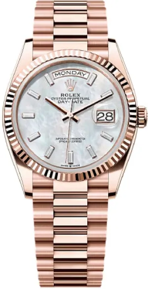   x Day-Date 36 36mm White MOP Diamond-Set Dial Fluted Bezel President Bracelet - 128235 | 2024 Model Day-Date Watches Affordable Day-Date Watch