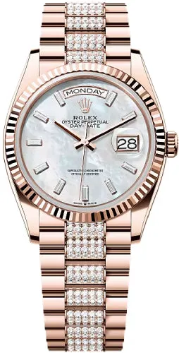   x Day-Date 36 36mm White MOP Diamond-Set Dial Fluted Bezel President Bracelet - 128235 | 2024 Model Day-Date Watches Affordable Day-Date Watch