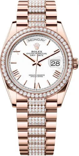   x Day-Date 36 36mm White Roman Dial Diamond-Set Bezel with Diamond-Set President Bracelet - 128345RBR | 2024 Model Day-Date Watches Affordable Day-Date Watch
