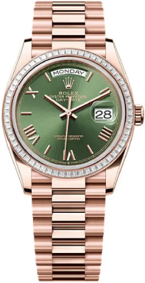   x Day-Date 36mm Olive Green Dial Diamond Set Bezel President Bracelet - 128395TBR - 2025 Day-Date Watches Affordable Day-Date Watch
