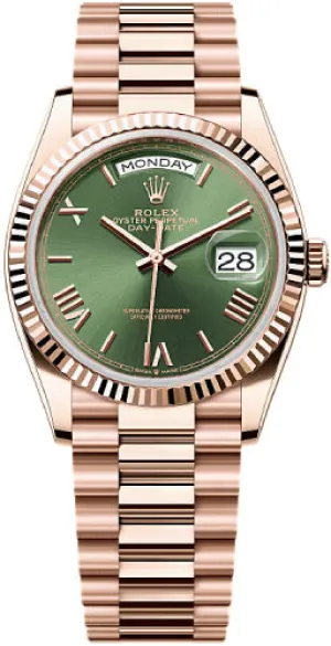   x Day-Date 36mm Olive Green Dial Fluted Bezel President Bracelet - 128235 - 2025 Day-Date Watches Affordable Day-Date Watch