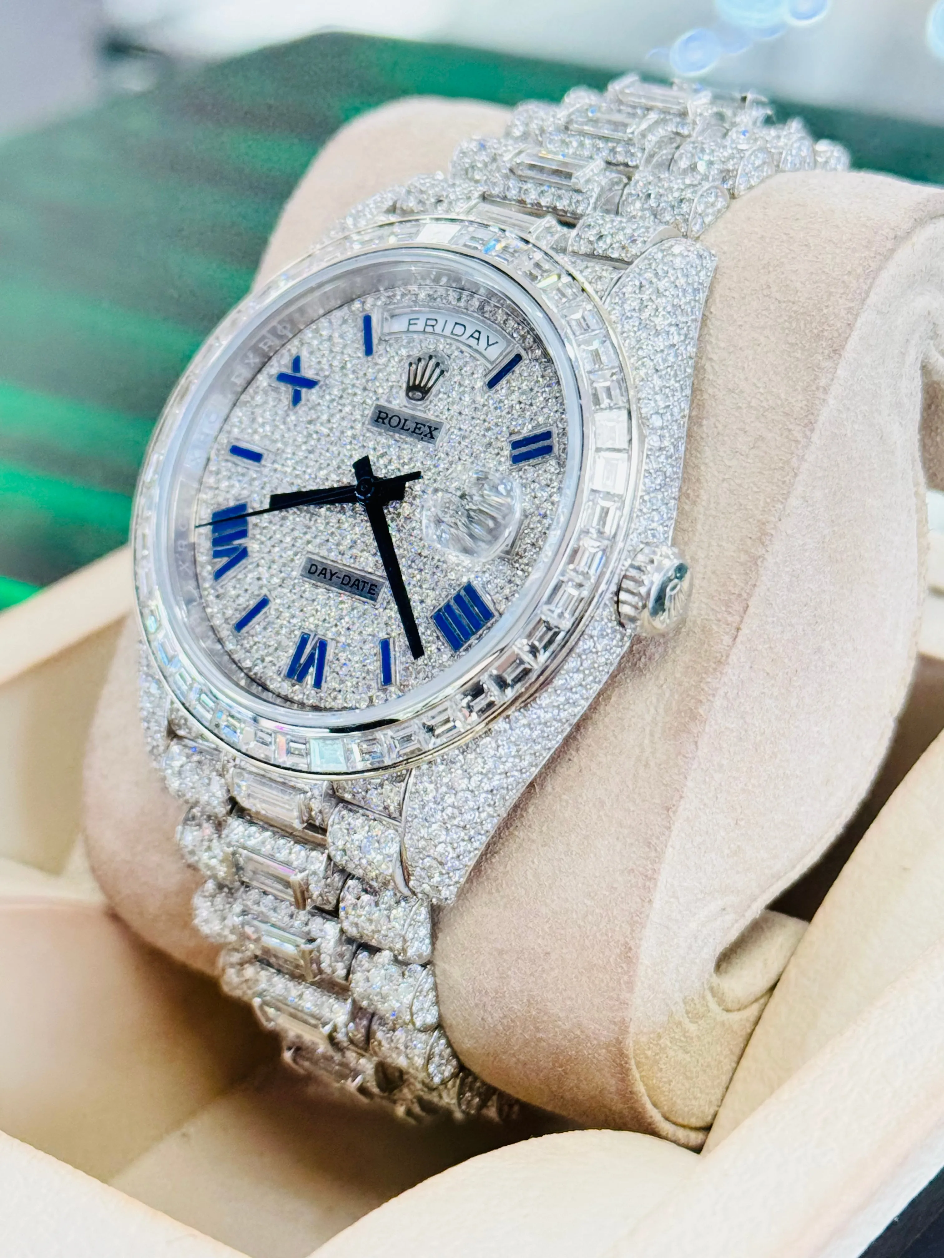   x Day-Date 40 228206 Custom Diamond Set Platinum Custom Baguette Bezel MINT