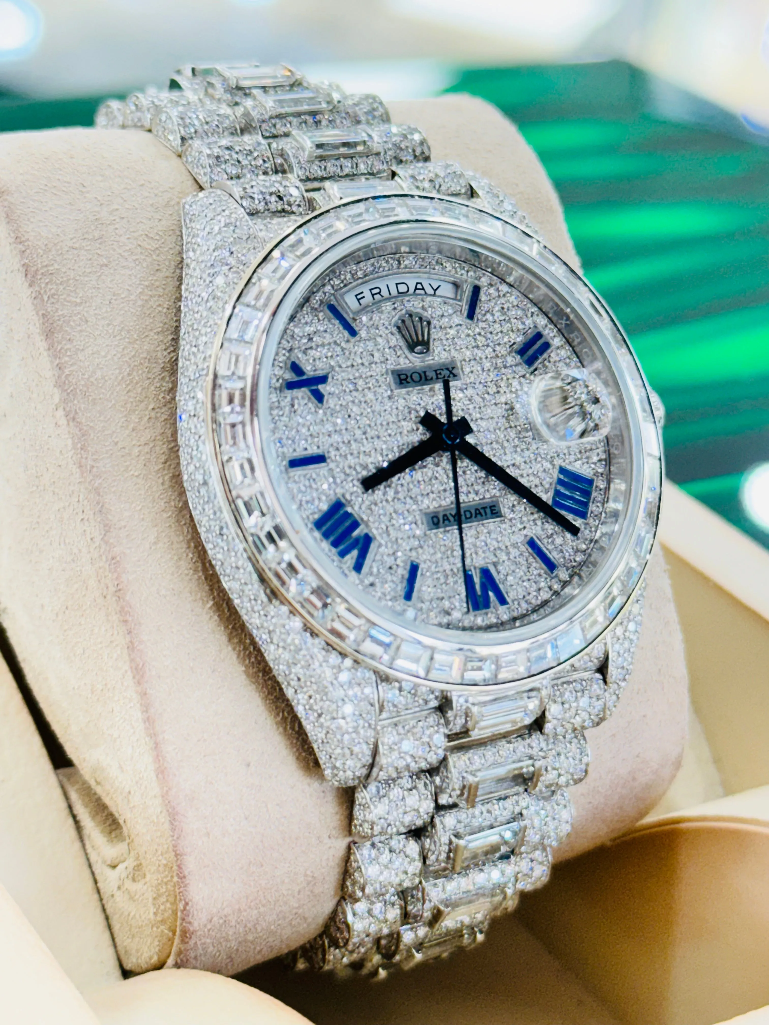   x Day-Date 40 228206 Custom Diamond Set Platinum Custom Baguette Bezel MINT