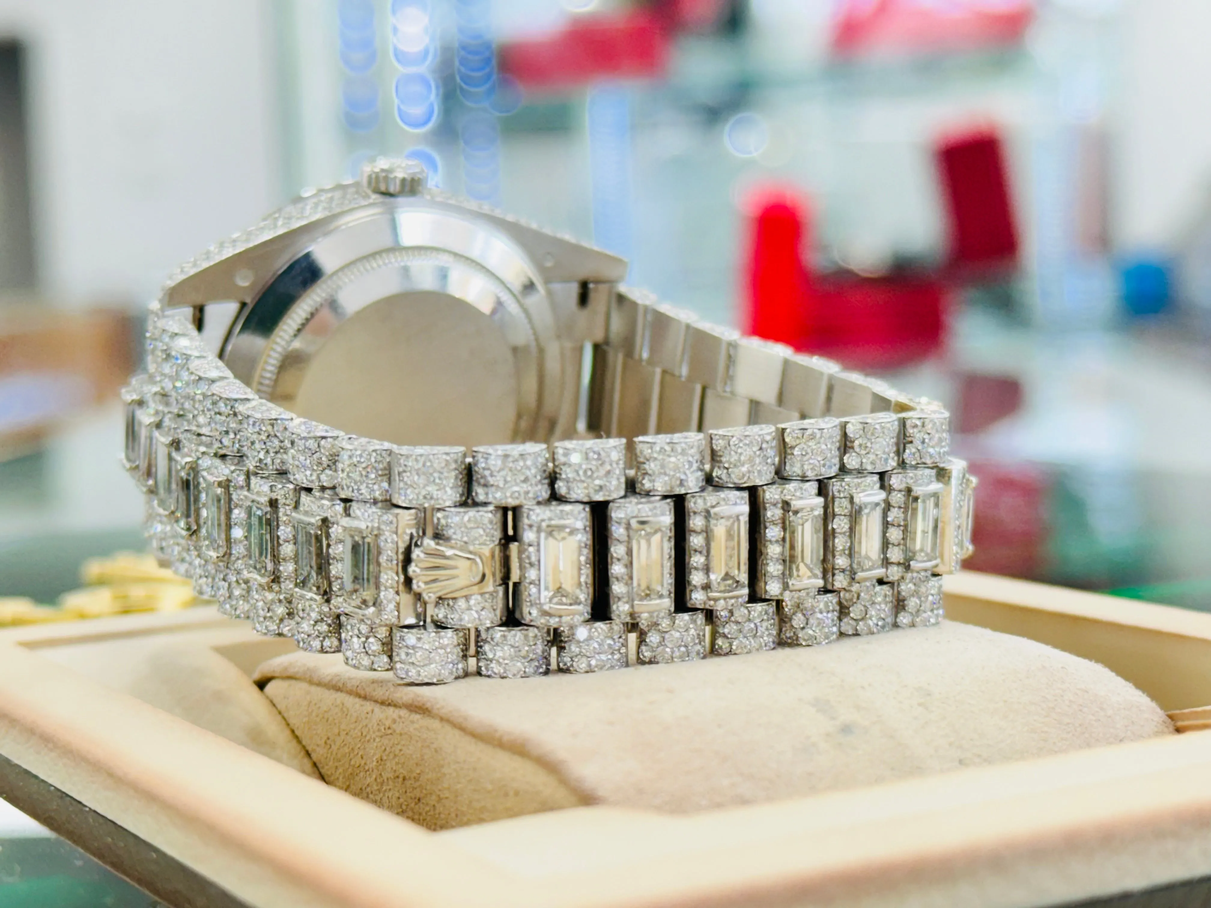   x Day-Date 40 228206 Custom Diamond Set Platinum Custom Baguette Bezel MINT
