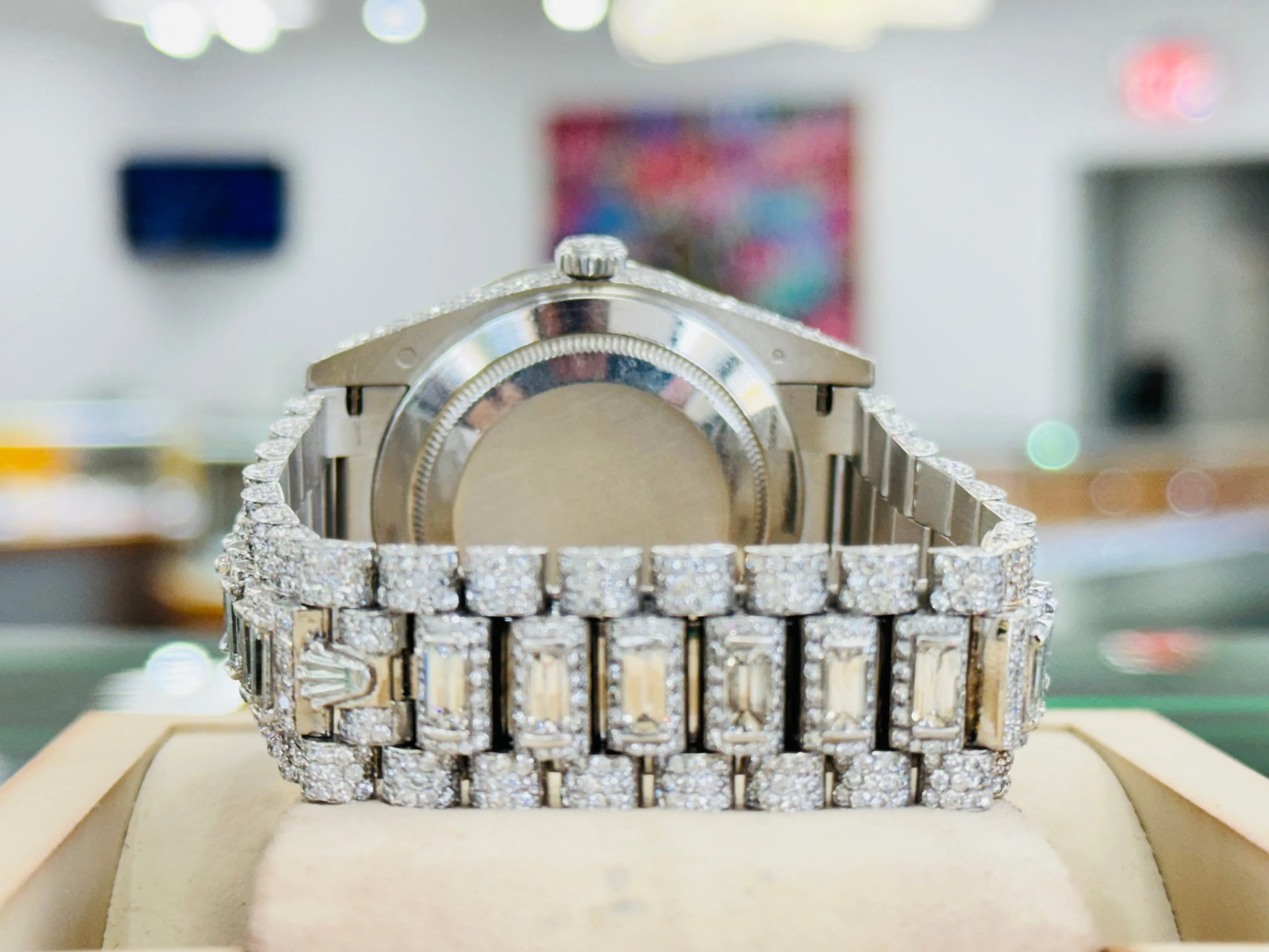   x Day-Date 40 228206 Custom Diamond Set Platinum Custom Baguette Bezel MINT