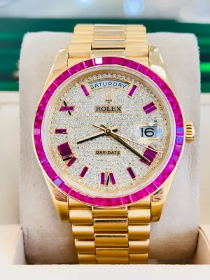   x Day-Date 40 228238  Custom Diamond Roman Pink Ruby  Custom Ruby Bezel Box and Papers MINT   x day?date watch day date waterproof watch