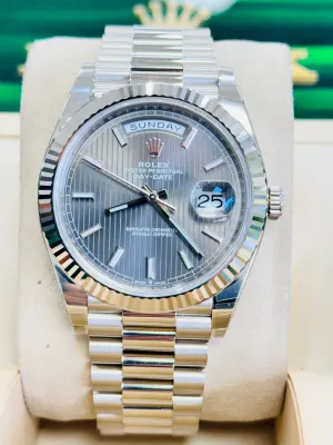   x Day-Date 40 228239 White Gold Dark Rhodium Stripe Motif Dial Box and Papers UNWORN FULLY STICKRED!   x day?date watch day date waterproof watch