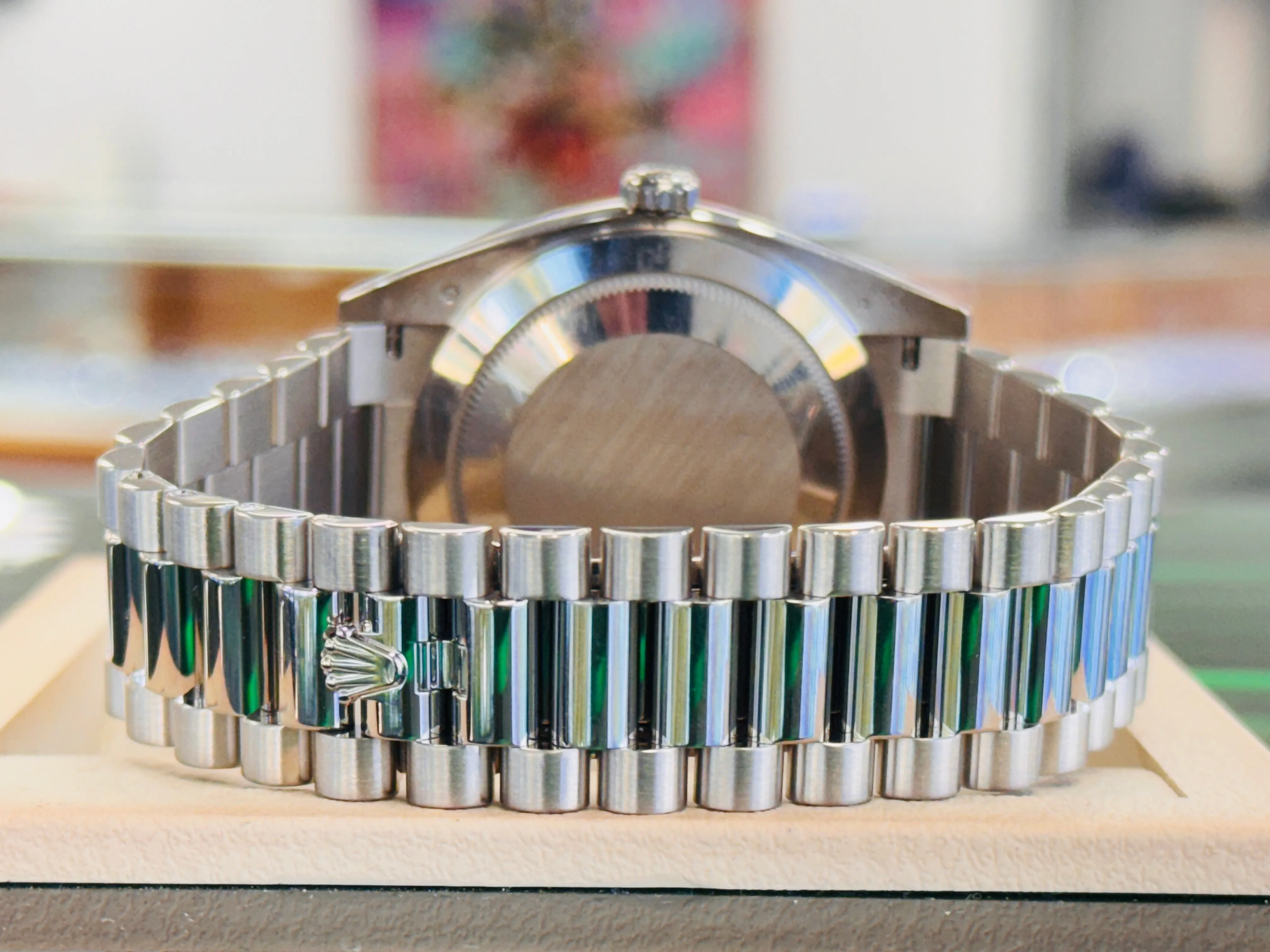   x Day-Date 40 228239 White Gold Fluted Bezel  Factory Paved Diamond and Sapphire Dial  President Bracelet  Box and Papers  MINT