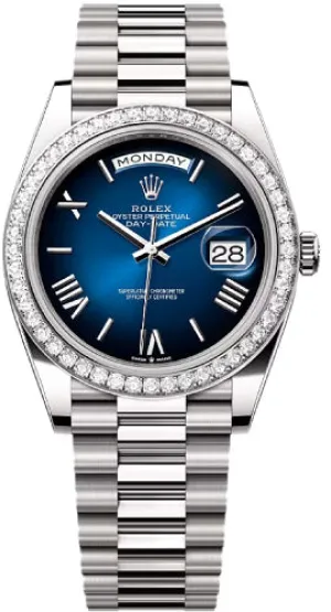   x Day-Date 40 40mm Blue ombr Dial Diamond Set Bezel President Bracelet - 228349RBR | 2024 Model Day-Date Watches Affordable Day-Date Watch