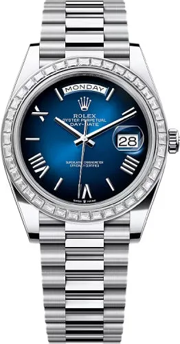   x Day-Date 40 40mm Blue ombr Dial Diamond Set Bezel President Bracelet - 228396TBR | 2024 Model Day-Date Watches Affordable Day-Date Watch