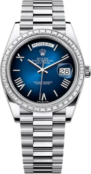  x Day-Date 40 40mm Blue ombr Dial Diamond Set Bezel President Bracelet - 228396TBR | 2024 Model Day-Date Watches Affordable Day-Date Watch