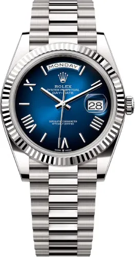   x Day-Date 40 40mm Blue Ombr Dial Fluted Bezel President Bracelet - 228239 | 2024 Model Day-Date Watches Affordable Day-Date Watch