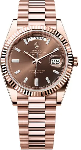   x Day-Date 40 40mm Chocolate Diamond Set Dial Fluted Bezel President Bracelet - 228235 | 2024 Model Day-Date Watches Affordable Day-Date Watch