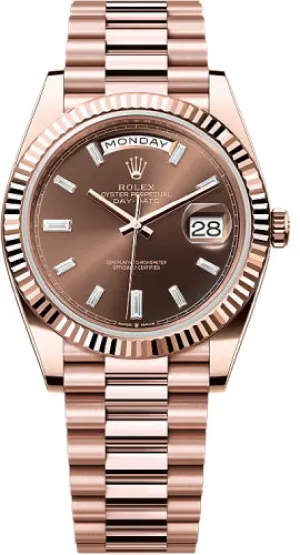   x Day-Date 40 40mm Chocolate Diamond Set Dial Fluted Bezel President Bracelet - 228235 | 2024 Model Day-Date Watches Affordable Day-Date Watch