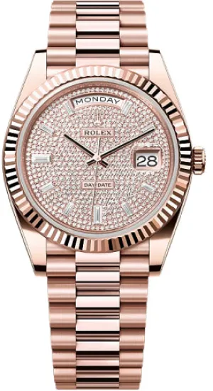   x Day-Date 40 40mm Diamond-Paved Dial Fluted Bezel President Bracelet - 228235 | 2024 Model Day-Date Watches Affordable Day-Date Watch