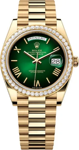   x Day-Date 40 40mm Green Ombr Dial Diamond Set Bezel President Bracelet - 228348RBR | 2024 Model Day-Date Watches Affordable Day-Date Watch