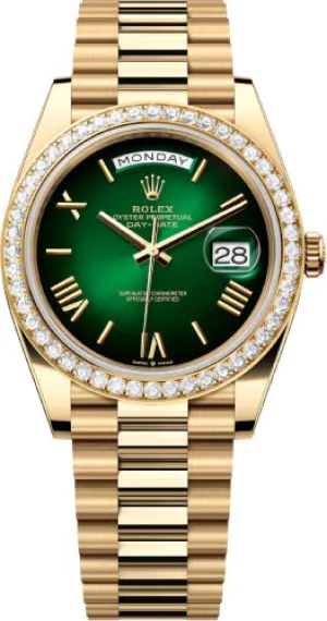   x Day-Date 40 40mm Green Ombr Dial Diamond Set Bezel President Bracelet - 228348RBR | 2024 Model Day-Date Watches Affordable Day-Date Watch