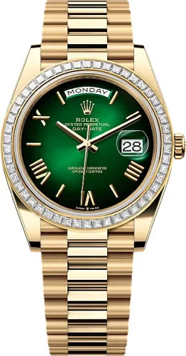   x Day-Date 40 40mm Green ombr Dial Diamond Set Bezel President Bracelet - 228398TBR | 2024 Model Day-Date Watches Affordable Day-Date Watch