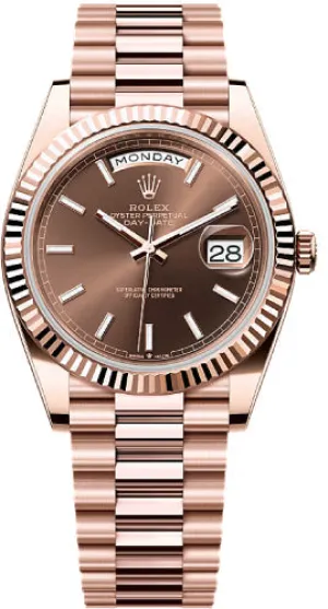   x Day-Date 40 40mm Slate Chocolate Stick Dial Fluted Bezel President Bracelet - 228235 | 2024 Model Day-Date Watches Affordable Day-Date Watch