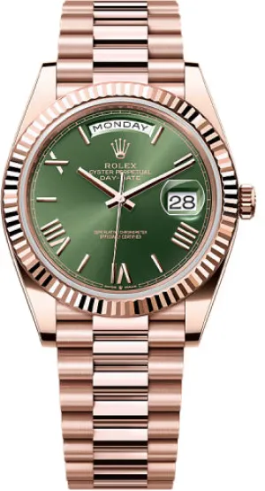   x Day-Date 40 40mm Slate Olive Green Roman Dial Fluted Bezel President Bracelet - 228235 | 2024 Model Day-Date Watches Affordable Day-Date Watch