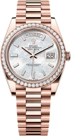   x Day-Date 40 40mm White MOP Diamond Set Dial Diamond Set Bezel President Bracelet - 228345RBR | 2024 Model Day-Date Watches Affordable Day-Date Watch