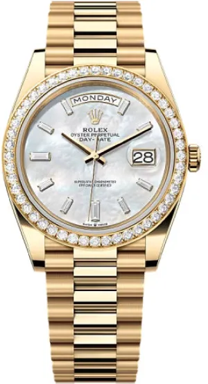  x Day-Date 40 40mm White MOP Diamond-Set Dial Diamond Set Bezel President Bracelet - 228348RBR | 2024 Model Day-Date Watches Affordable Day-Date Watch