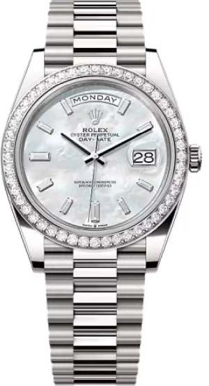   x Day-Date 40 40mm White MOP Diamond-Set Dial Diamond Set Bezel President Bracelet - 228349RBR | 2024 Model Day-Date Watches Affordable Day-Date Watch