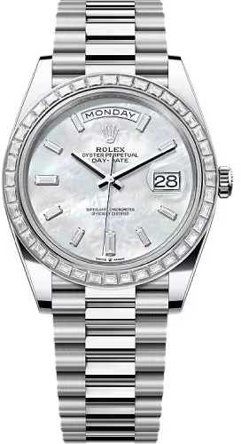   x Day-Date 40 40mm White MOP Diamond Set Dial Diamond Set Bezel President Bracelet - 228396TBR | 2024 Model Day-Date Watches Affordable Day-Date Watch