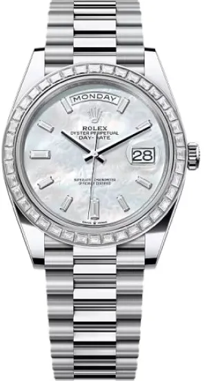   x Day-Date 40 40mm White MOP Diamond Set Dial Diamond Set Bezel President Bracelet - 228396TBR | 2024 Model Day-Date Watches Affordable Day-Date Watch