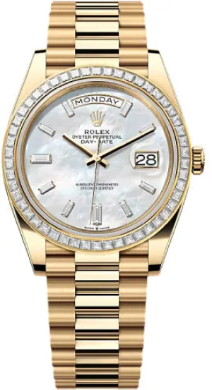   x Day-Date 40 40mm White MOP Diamond Set Dial Diamond Set Bezel President Bracelet - 228398TBR | 2024 Model Day-Date Watches Affordable Day-Date Watch