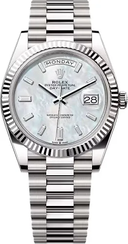   x Day-Date 40 40mm White MOP Diamond Set Dial Fluted Bezel President Bracelet - 228239 | 2024 Model Day-Date Watches Affordable Day-Date Watch