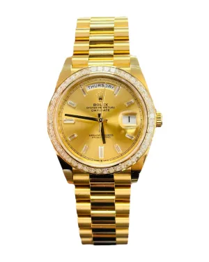   x Day-Date 40 Yellow Gold Baguette Yellow gold Bezel  Factory Baguette Diamond Champagne Dial 228398TBR Box and Papers   x day?date watch day date waterproof watch
