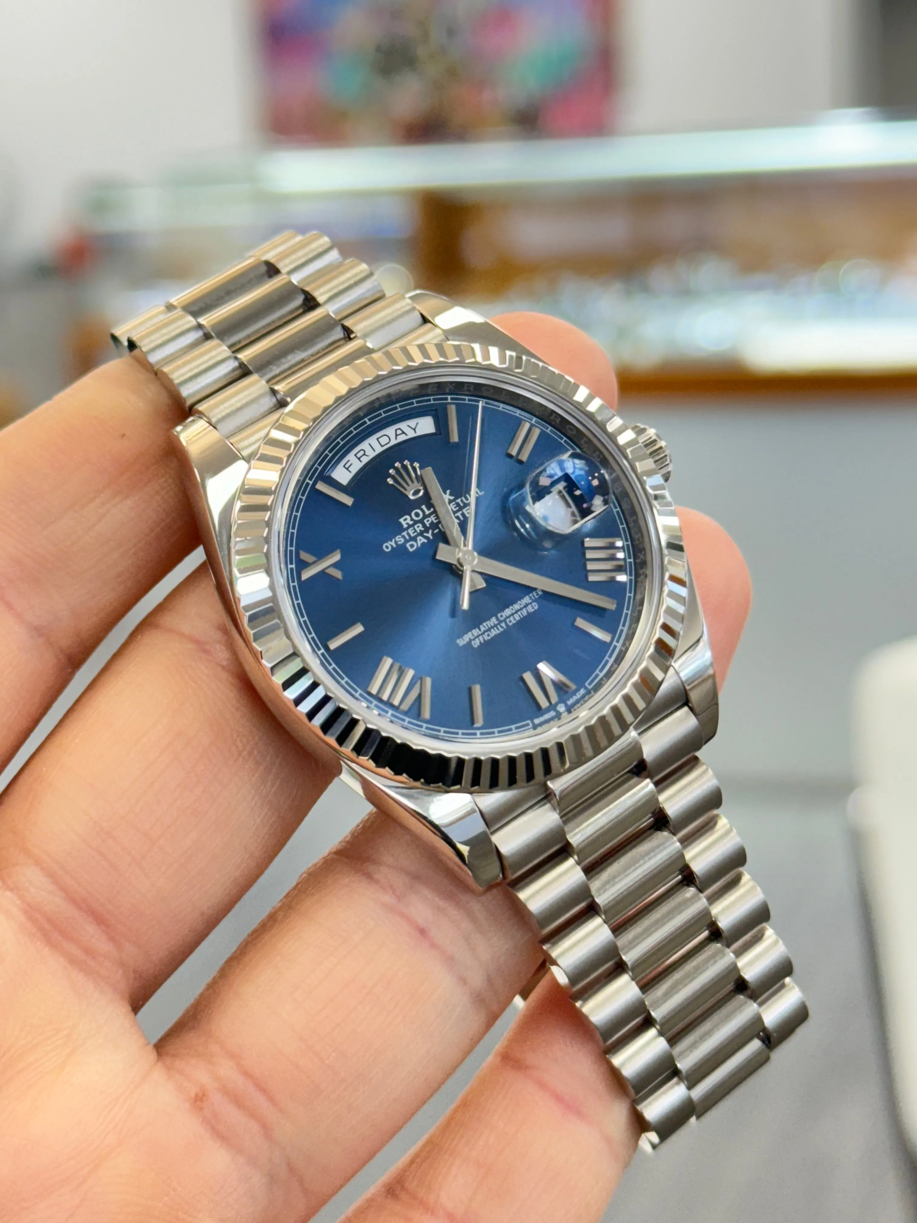   x Day-Date 40mm 228239 Factory Blue Roman Dial Box and Papers MINT