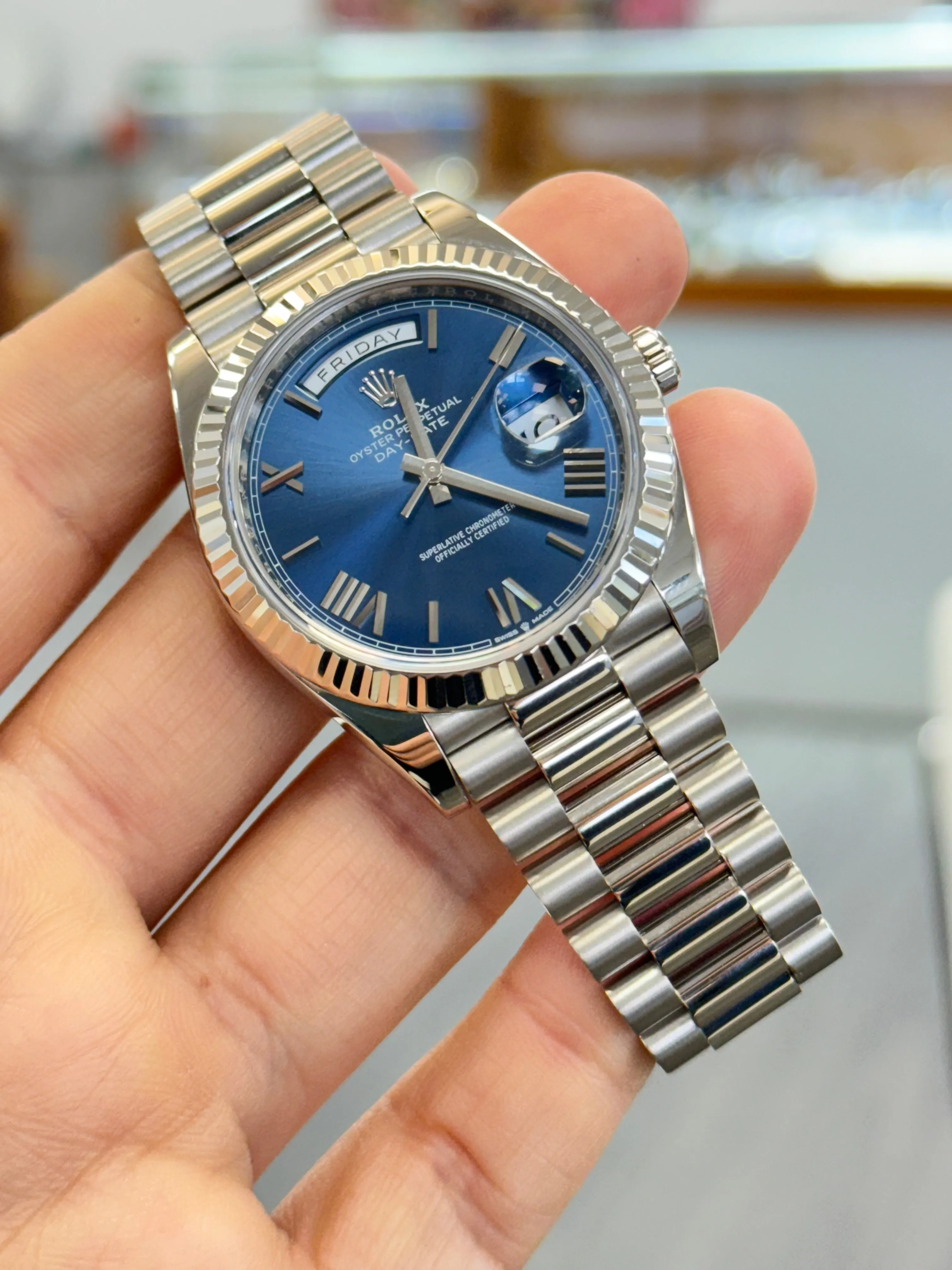   x Day-Date 40mm 228239 Factory Blue Roman Dial Box and Papers MINT