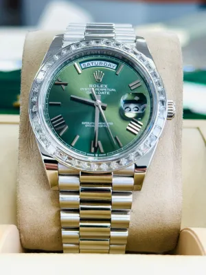   x Day-Date 40mm 228396TBR Factory Baguette Bezel Factory Green Roman Olive Dial MINT   x day?date watch day date waterproof watch
