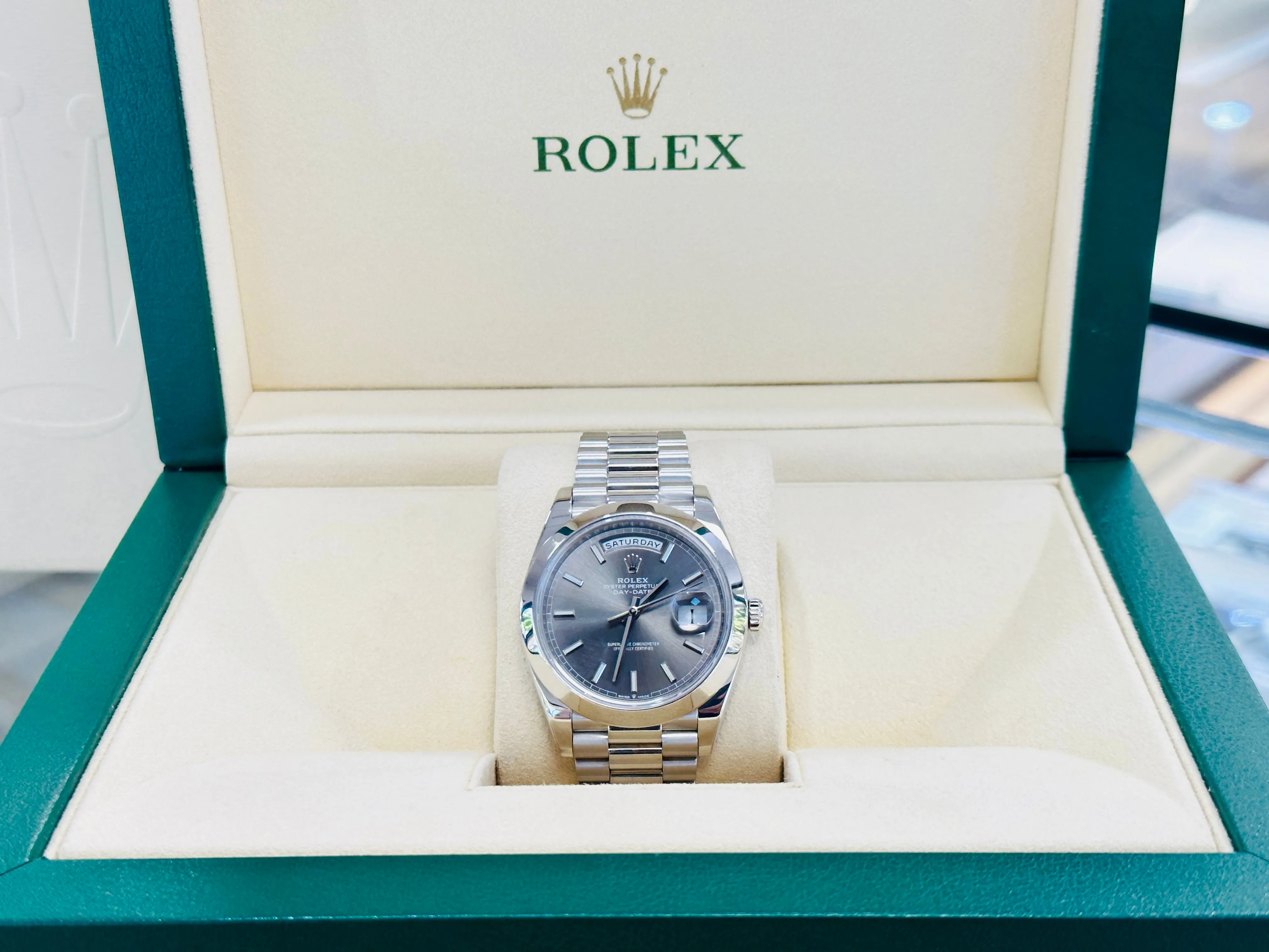   x Day-Date 40mm Platinum 228206 Grey PreOwned