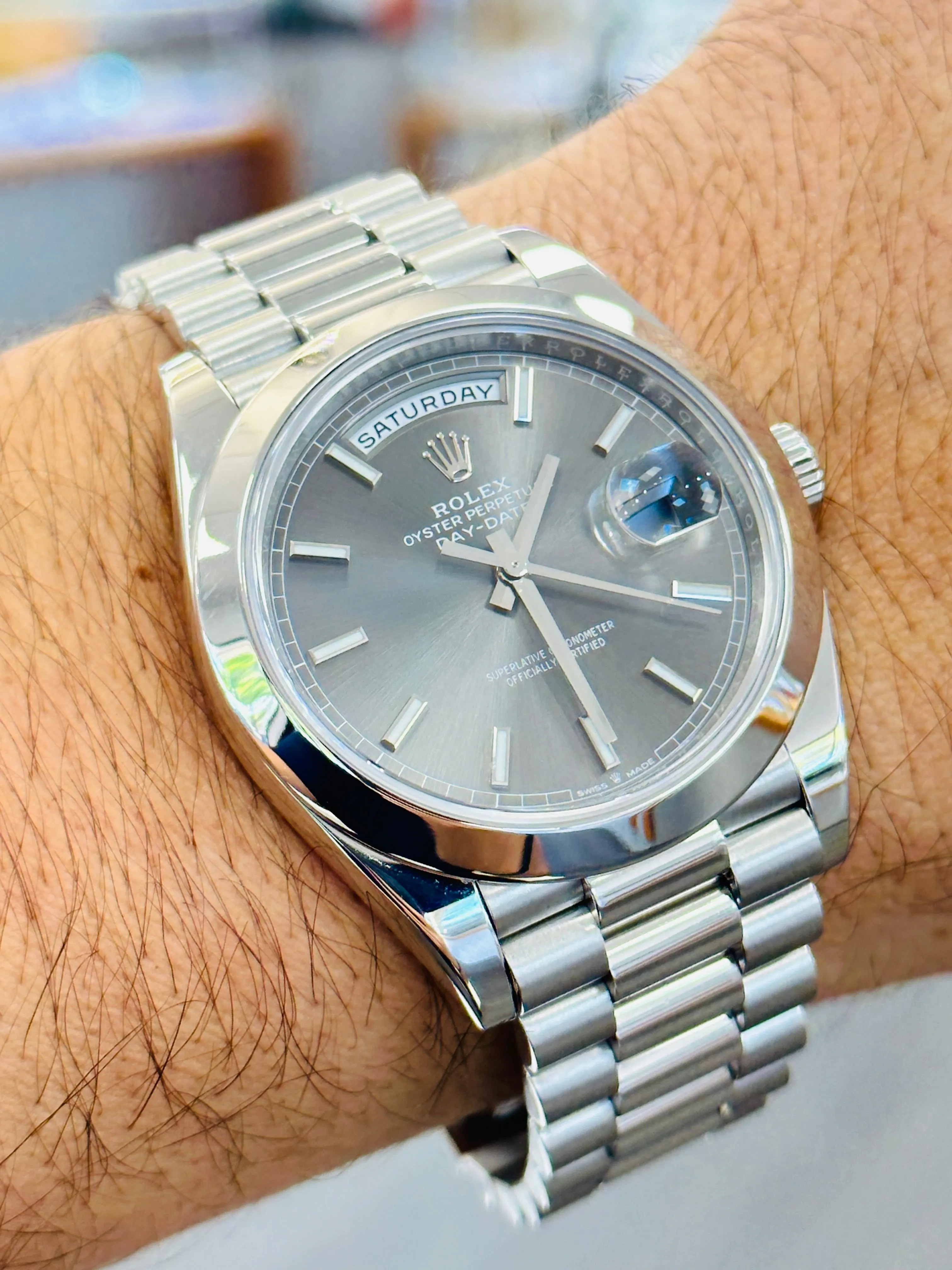   x Day-Date 40mm Platinum 228206 Grey PreOwned