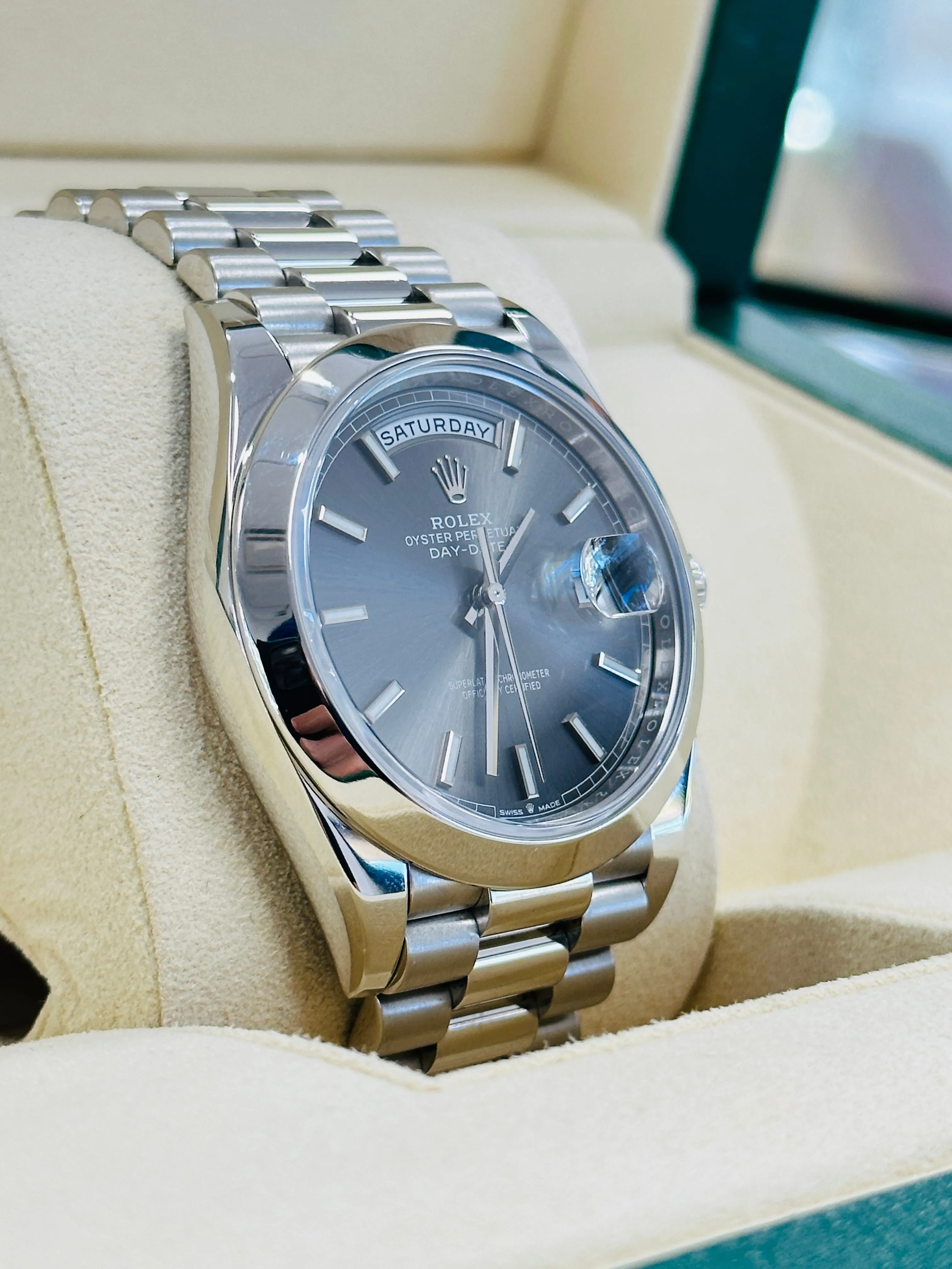   x Day-Date 40mm Platinum 228206 Grey PreOwned