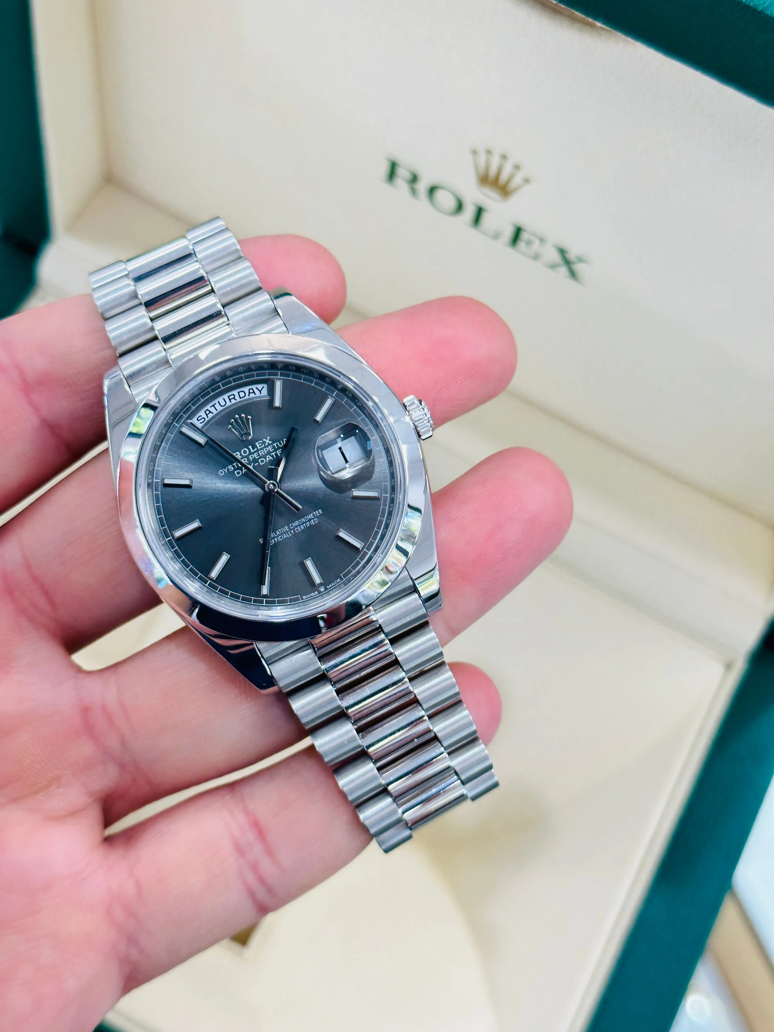   x Day-Date 40mm Platinum 228206 Grey PreOwned