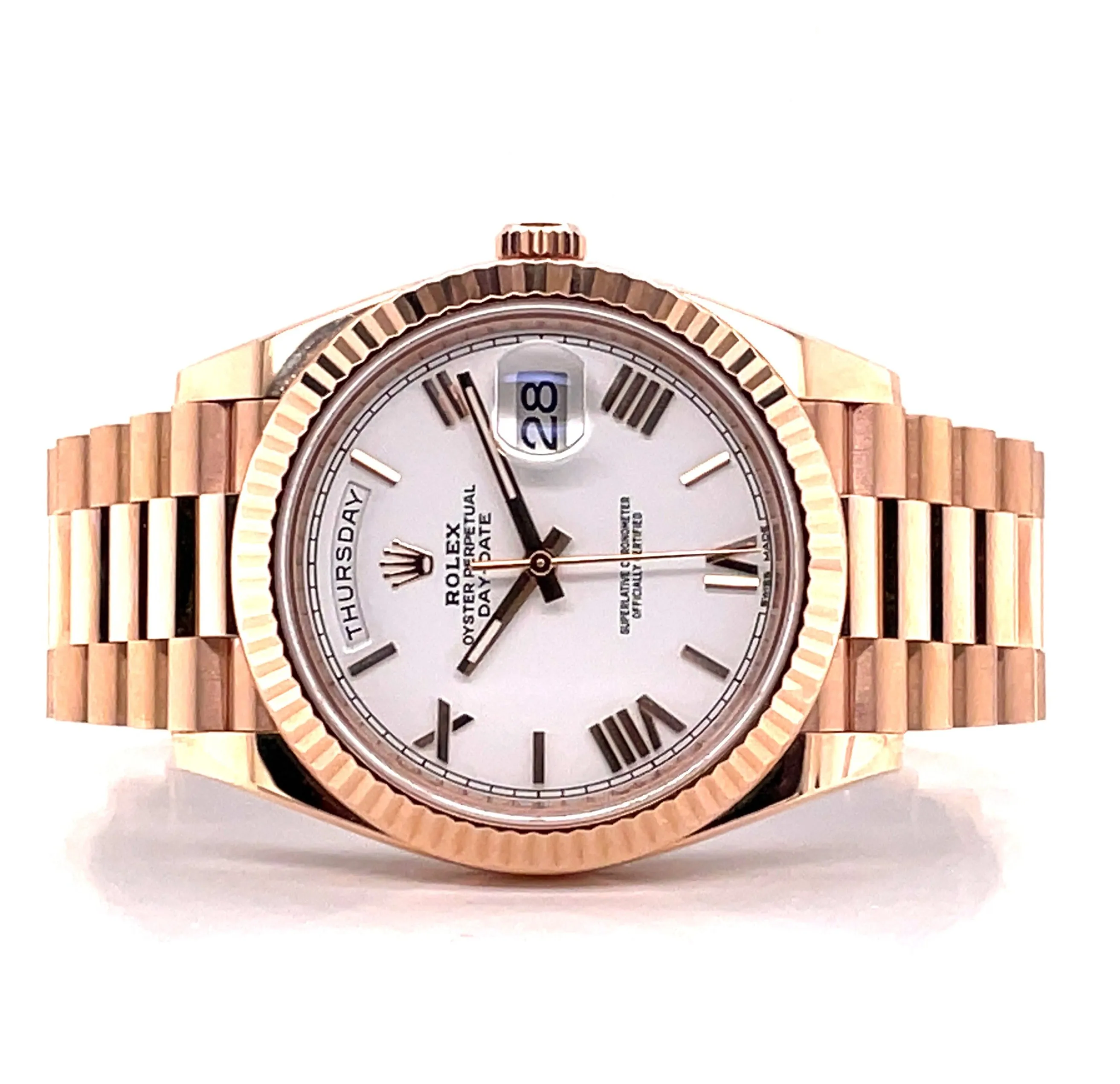   x Day-Date President 40mm White Roman 228235 Rose Gold Box And Papers Preowned