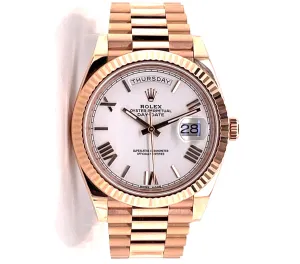   x Day-Date President 40mm White Roman 228235 Rose Gold Box And Papers Preowned   x day?date watch day date waterproof watch