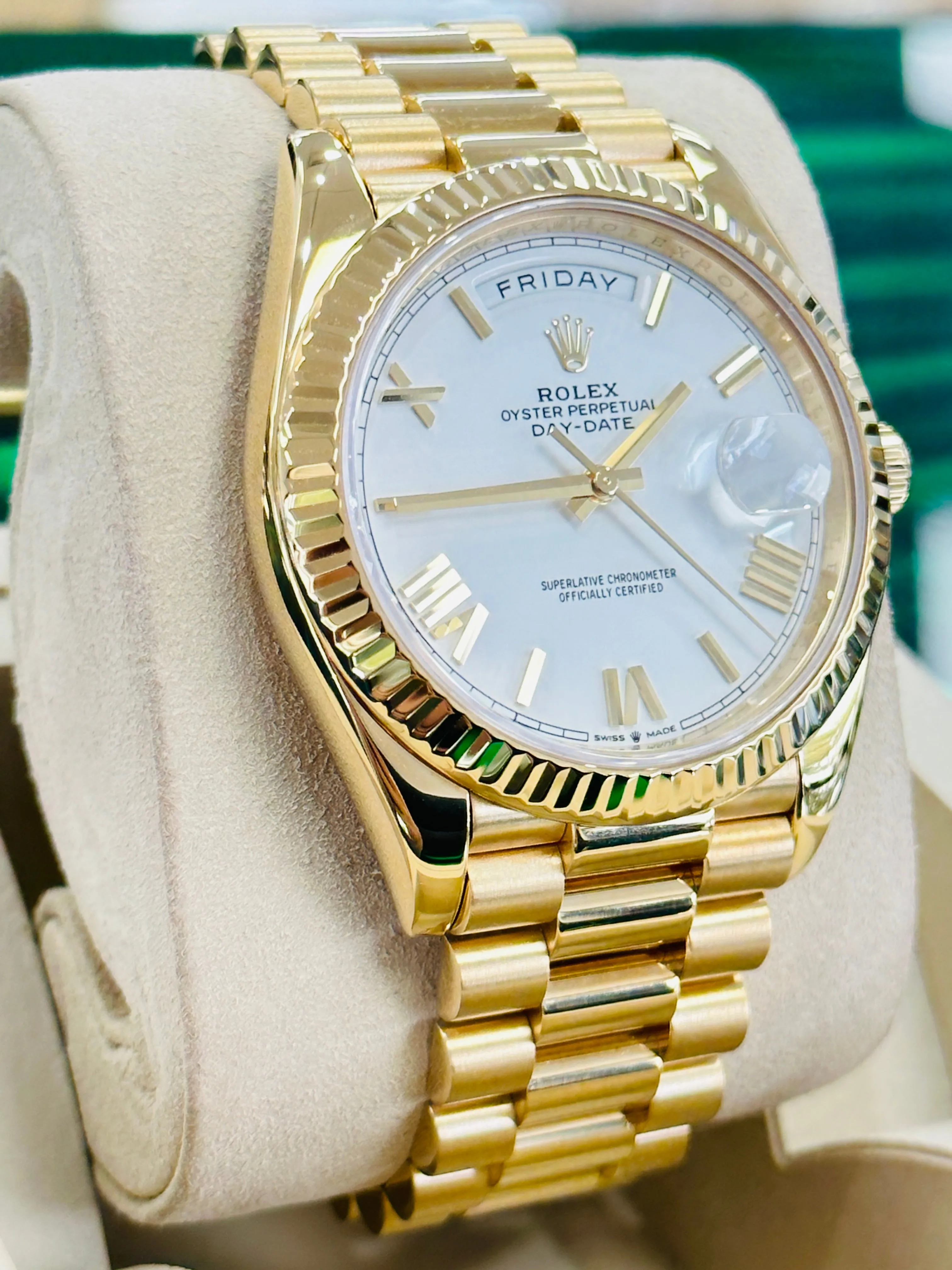   x DayDate 40 18K Yellow Gold 228238 White Roman Dial Box and Papers MINT