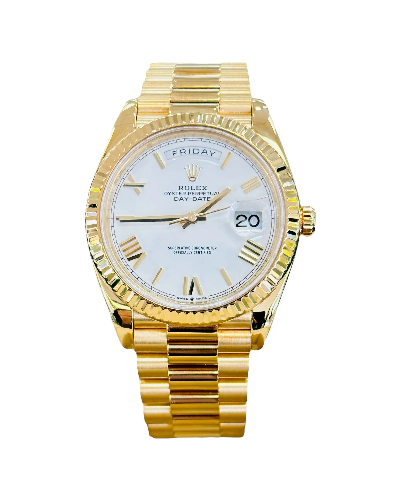   x DayDate 40 18K Yellow Gold 228238 White Roman Dial Box and Papers MINT