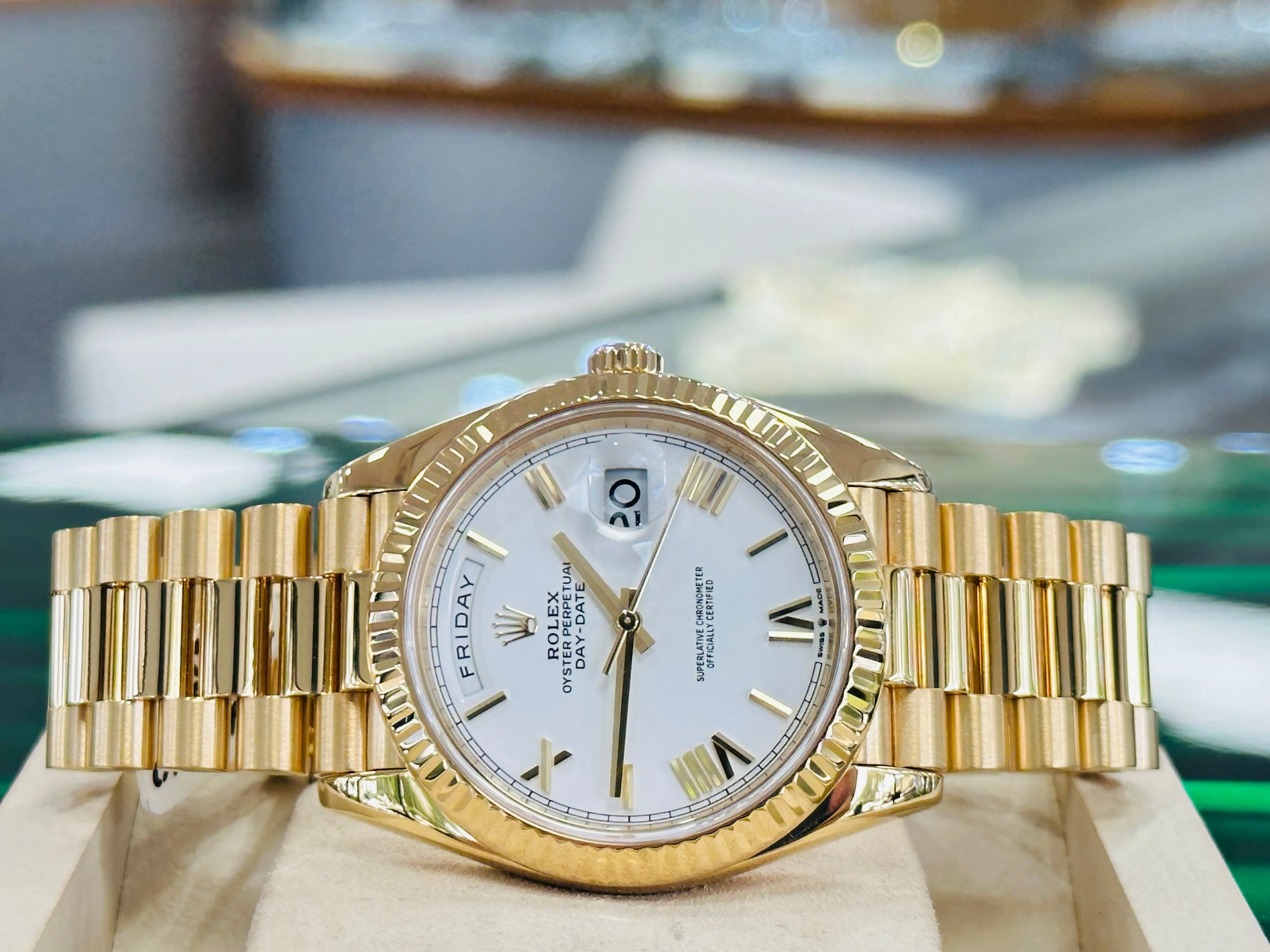   x DayDate 40 18K Yellow Gold 228238 White Roman Dial Box and Papers MINT