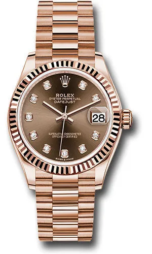   x Everose Gold Datejust 31 Watch - Fluted Bezel - Chocolate Diamond Dial - President Bracelet 278275 chodp Datejust watch for sale   x Datejust watch