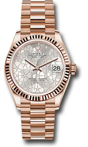   x Everose Gold Datejust 31 Watch - Fluted Bezel - Silver Floral Motif Diamond Dial - President Bracelet 278275 sflomdp Datejust watch for sale   x Datejust watch