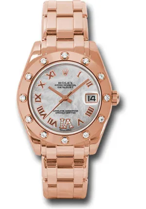   x Everose Gold Datejust Pearlmaster 34 Watch - 12 Diamond Bezel - White Mother-Of-Pearl Roman Dial - 81315 mdr Datejust watch for sale   x Datejust watch