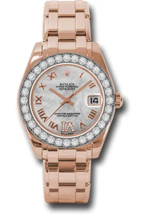   x Everose Gold Datejust Pearlmaster 34 Watch - 32 Diamond Bezel - White Mother-Of-Pearl Roman Dial - 81285 mdrp Datejust watch for sale   x Datejust watch