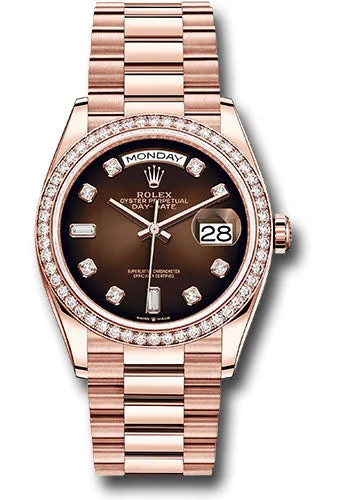   x Everose Gold Day-Date 36 Watch - Diamond Bezel - Brown Ombre Diamond Dial - President Bracelet - 128345RBR brodp Day-Date Watches Affordable Day-Date Watch